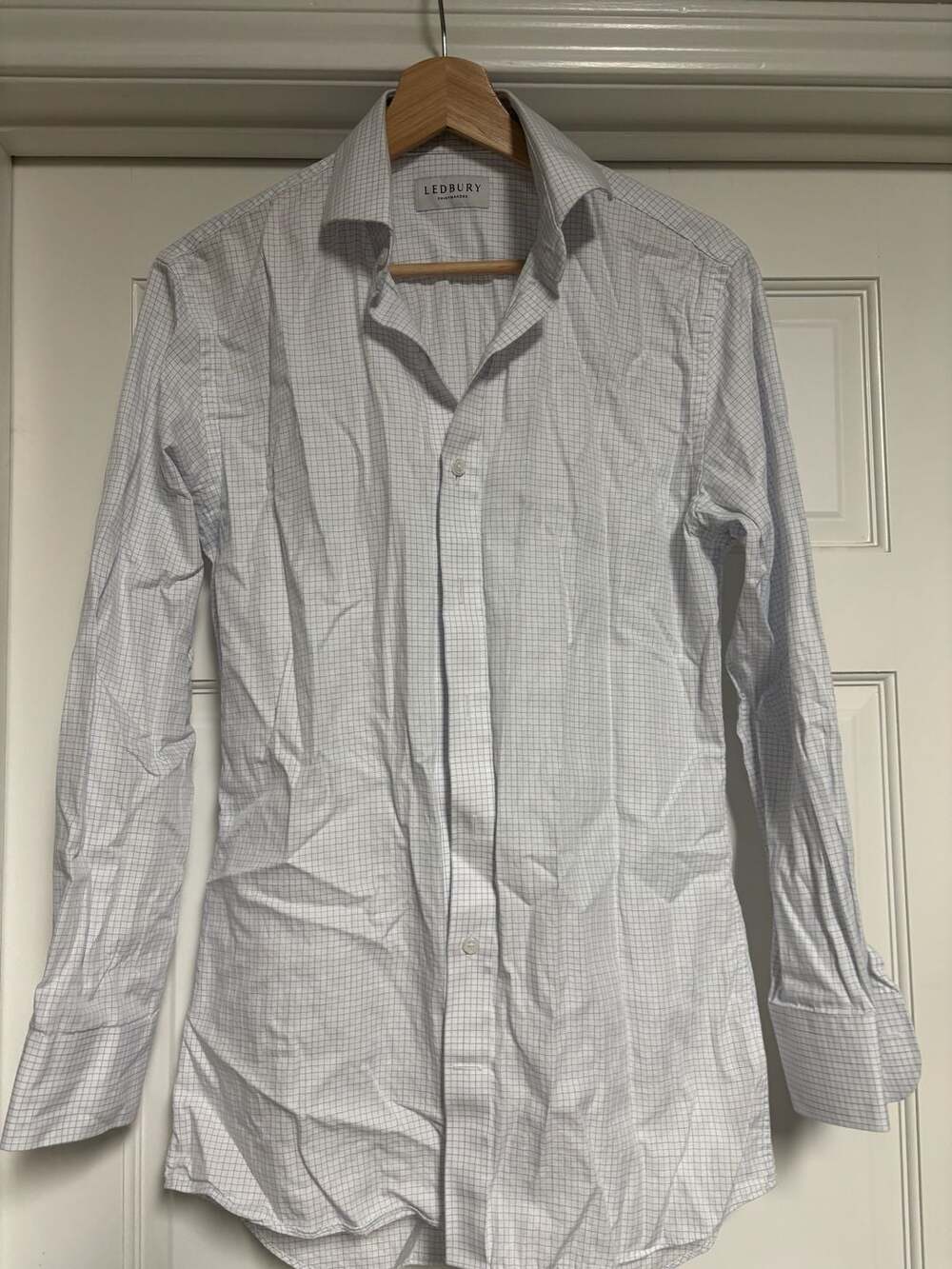 Ledbury Alden Long Sleeve Button Up Dress Shirt Size 15-85 Blue Check